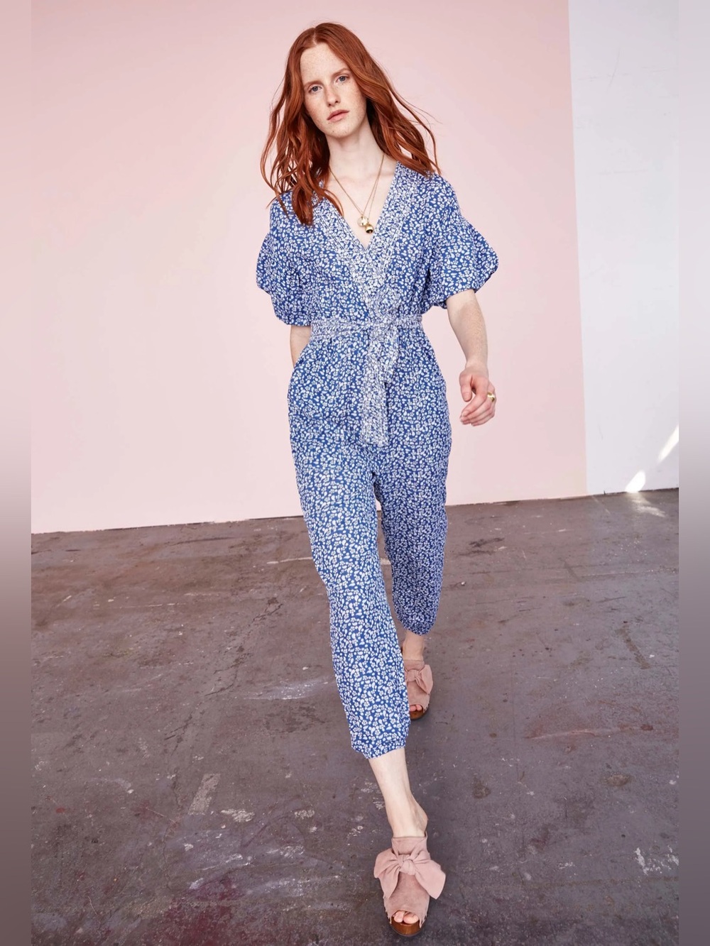 Ulla Johnson Reiko Jumpsuit in Blue and White Floral - Size 2